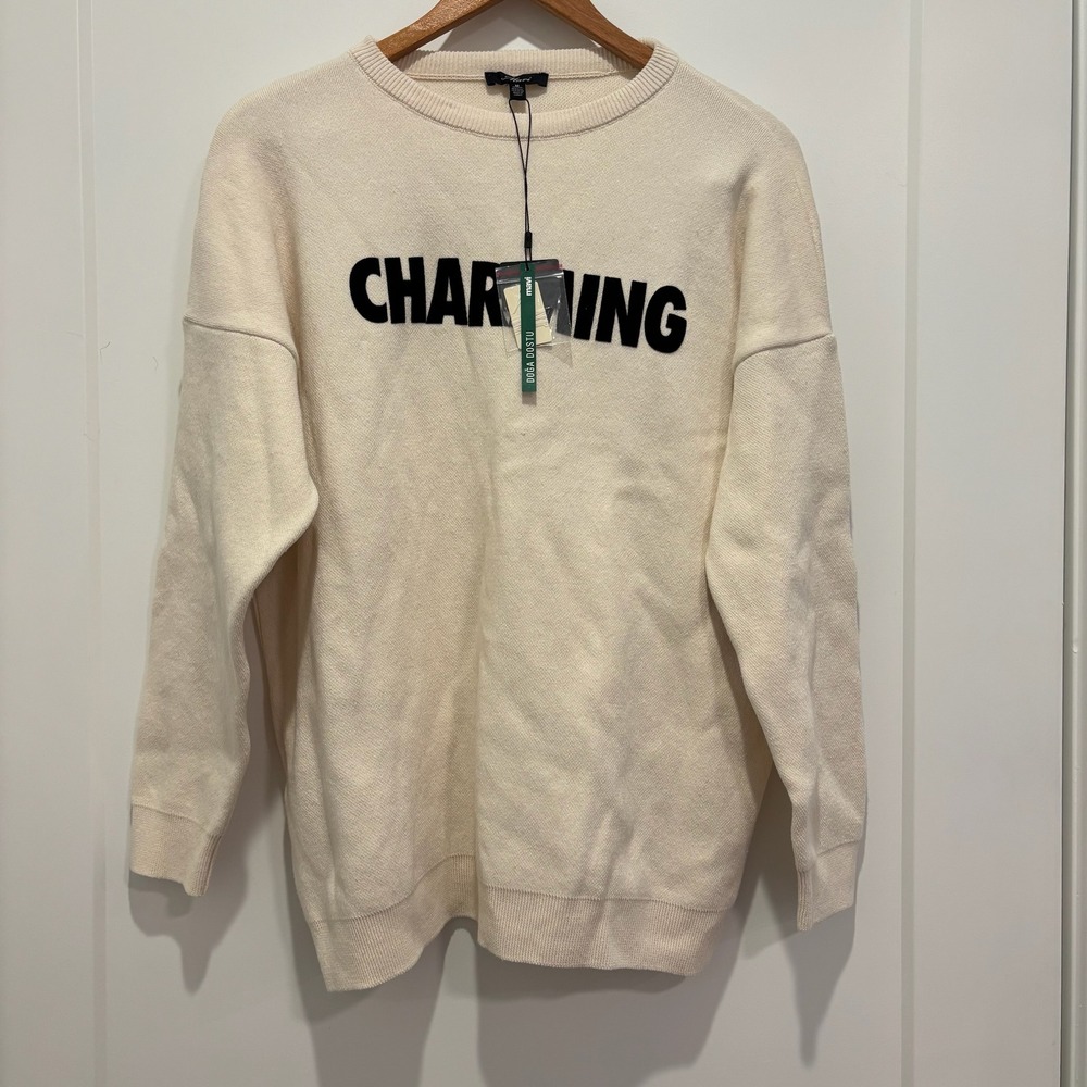 Mavi NWT Charming‎ Graphic Knit Pullover Sweater Cream Beige Men's Medium